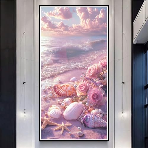 Diamond Painting XXL 100x200cm Strand,DIY Diamond Painting Erwachsene Pink Flower Diamond Painting Kinder,Vollbohrer Diamant Painting Bilder Basteln Erwachsene für Zimmer Deko,Geschenke Frauen-LL1209 von Wuleogxi