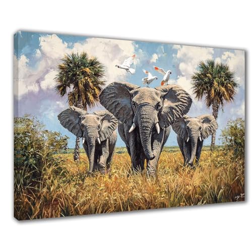 Elefant Diamond Painting Erwachsene XXL 40x50 cm Diamond Painting Landschaft, DIY 5D Kinder Diamant Bilder Eckige Steine Voll Zubehör Stickerei Kreuzstich Bastelset für Zimmer Deko Geschenke F1-204 von Wuleogxi