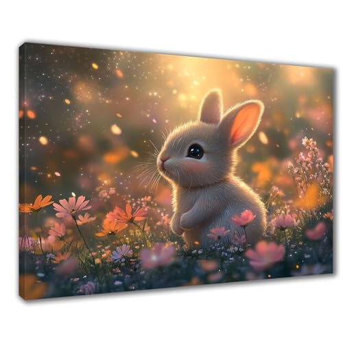 Kaninchen Diamond Painting Erwachsene XXL 80x100 cm Diamond Painting Blume, DIY 5D Kinder Diamant Bilder Eckige Steine Voll Zubehör Stickerei Kreuzstich Bastelset für Zimmer Deko Geschenke F1-470 von Wuleogxi