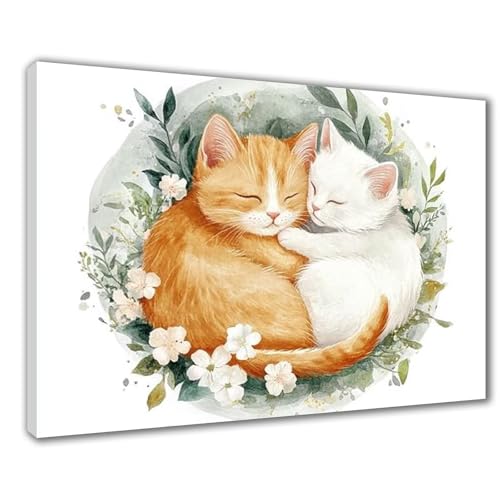 Katze Diamond Painting Erwachsene XXL 30x50 cm Diamond Painting Blume, DIY 5D Kinder Diamant Bilder Eckige Steine Voll Zubehör Stickerei Kreuzstich Bastelset für Zimmer Deko, Geschenke Frauen F1-476 von Wuleogxi