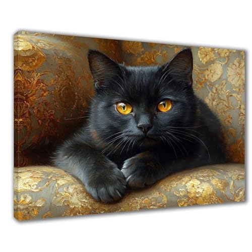 Katze Diamond Painting Erwachsene XXL 40x50 cm Diamond Painting Schwarz, DIY 5D Kinder Diamant Bilder Eckige Steine Voll Zubehör Stickerei Kreuzstich Bastelset für Zimmer Deko, Geschenke Frauen F1-411 von Wuleogxi