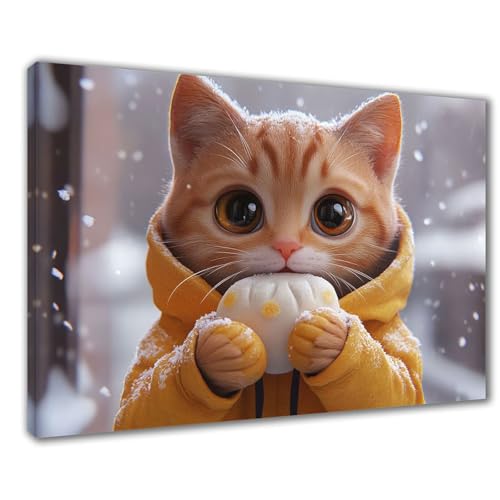 Katze Diamond Painting Erwachsene XXL 40x50 cm Diamond Painting Winter, DIY 5D Kinder Diamant Bilder Eckige Steine Voll Zubehör Stickerei Kreuzstich Bastelset für Zimmer Deko, Geschenke Frauen F1-477 von Wuleogxi