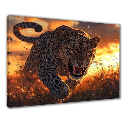 Leopard Diamond Painting Erwachsene XXL 50x70 cm Diamond Painting Sonnenuntergang, DIY Kinder Diamant Bilder Eckige Steine Voll Zubehör Stickerei Kreuzstich Bastelset für Zimmer Deko Geschenke F1-517 von Wuleogxi