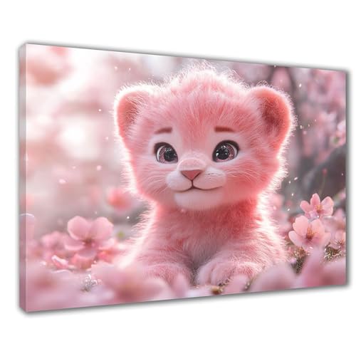 Löwe Diamond Painting Erwachsene XXL 50x70 cm Diamond Painting Rosa, DIY 5D Kinder Diamant Bilder Eckige Steine Voll Zubehör Stickerei Kreuzstich Bastelset für Zimmer Deko, Geschenke Frauen F1-484 von Wuleogxi