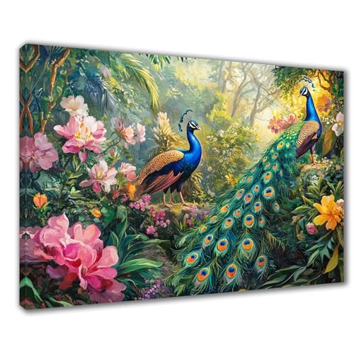 Pfau Diamond Painting Erwachsene XXL 30x50 cm Diamond Painting Blume, DIY 5D Kinder Diamant Bilder Eckige Steine Voll Zubehör Stickerei Kreuzstich Bastelset für Zimmer Deko, Geschenke Frauen F1-254 von Wuleogxi