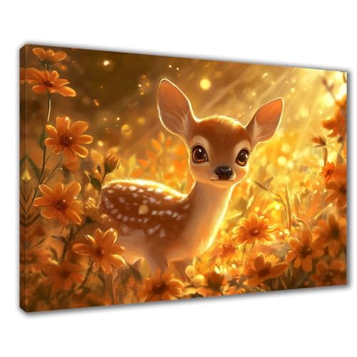 Reh Diamond Painting Erwachsene XXL 80x100 cm Diamond Painting Blumen, DIY 5D Kinder Diamant Bilder Eckige Steine Voll Zubehör Stickerei Kreuzstich Bastelset für Zimmer Deko, Geschenke Frauen F1-443 von Wuleogxi