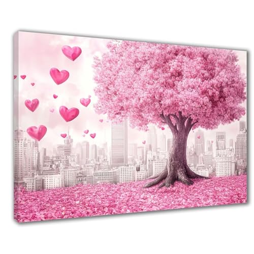 Rosa Baum Diamond Painting Erwachsene XXL 60x90 cm Diamond Painting Landschaft, DIY 5D Kinder Diamant Bilder Eckige Steine Voll Zubehör Stickerei Kreuzstich Bastelset für Zimmer Deko Geschenke F1-537 von Wuleogxi