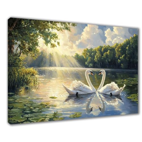 Schwan Diamond Painting Erwachsene XXL 80x120 cm Diamond Painting Landschaft, DIY 5D Kinder Diamant Bilder Eckige Steine Voll Zubehör Stickerei Kreuzstich Bastelset für Zimmer Deko Geschenke F1-288 von Wuleogxi