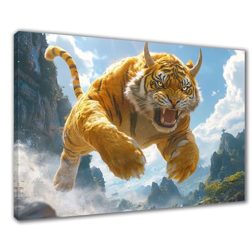 Tiger Diamond Painting Erwachsene XXL 50x70 cm Diamond Painting Landschaft, DIY 5D Kinder Diamant Bilder Eckige Steine Voll Zubehör Stickerei Kreuzstich Bastelset für Zimmer Deko Geschenke F1-523 von Wuleogxi