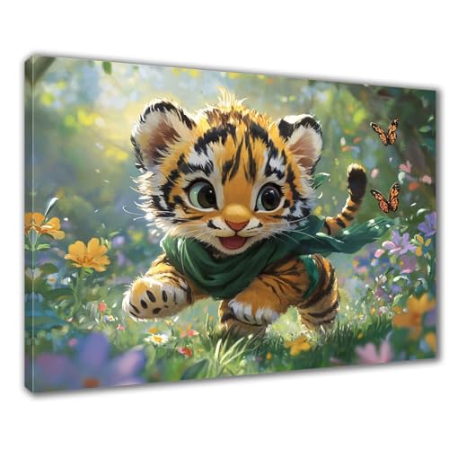 Tiger Diamond Painting Erwachsene XXL 60x80 cm Diamond Painting Blumen, DIY 5D Kinder Diamant Bilder Eckige Steine Voll Zubehör Stickerei Kreuzstich Bastelset für Zimmer Deko, Geschenke Frauen F1-449 von Wuleogxi