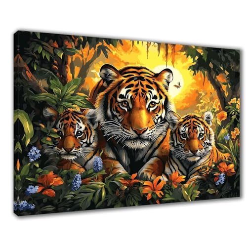 Wald Diamond Painting Erwachsene XXL 30x40 cm Diamond Painting Tiger, DIY 5D Kinder Diamant Bilder Eckige Steine Voll Zubehör Stickerei Kreuzstich Bastelset für Zimmer Deko, Geschenke Frauen F1-202 von Wuleogxi