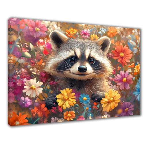 Waschbär Diamond Painting Erwachsene XXL 80x100 cm Diamond Painting Blume, DIY 5D Kinder Diamant Bilder Eckige Steine Voll Zubehör Stickerei Kreuzstich Bastelset für Zimmer Deko Geschenke F1-488 von Wuleogxi