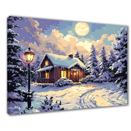 Winter Diamond Painting Erwachsene XXL 50x70 cm Diamond Painting Kabine, DIY 5D Kinder Diamant Bilder Eckige Steine Voll Zubehör Stickerei Kreuzstich Bastelset für Zimmer Deko, Geschenke Frauen F1-214 von Wuleogxi