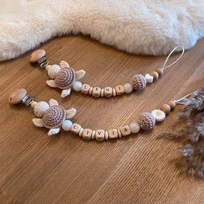 Schnullerkette Personalisiert, Schildkröte, Baby, Geschenk, Geburt, Set Personalisierbar von WunderherzchenbyAnja