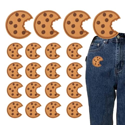 Cookie Stickerei Patches für Kleidung, 20 Stück Selbstklebender Stoffaufnäher, Jeans-Flicken, Stoffaufnäher für ästhetische Handwerk, niedliche Reparatur-Stickerei-Aufnäher von Wusideday