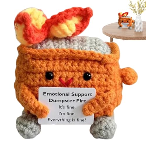 Wusideday Emotional Support Dumpster Fire | Handmade Emotional Support Crochet Knitting Toy | Winziges Dumpster Fire Häkelspielzeug Zur Emotionalen Unterstützung | Cartoon Strickpuppe Häkelspielzeug von Wusideday