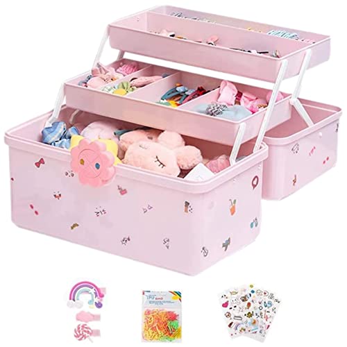 Wusideday Süße Schmuckschatulle für kleine Mädchen, 3-lagige Kinder-Schmuck-Aufbewahrungsbox – Aufbewahrungsbox für Haar-Accessoires, rosa Bastelorganizer tragbare Aufbewahrungsbox von Wusideday