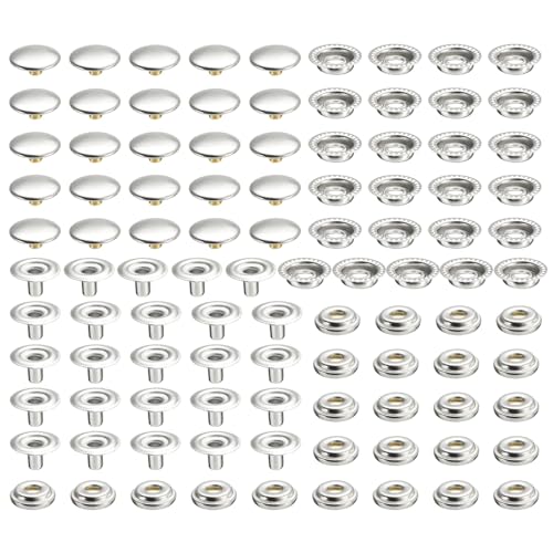 100 Stück 15 mm Edelstahl-Verschluss Druckknöpfe Kappe Knopf Marine Boot Leinwand Linie - 4 Komponenten, 25 Stück pro Stück (Silber) von Wuyangcun