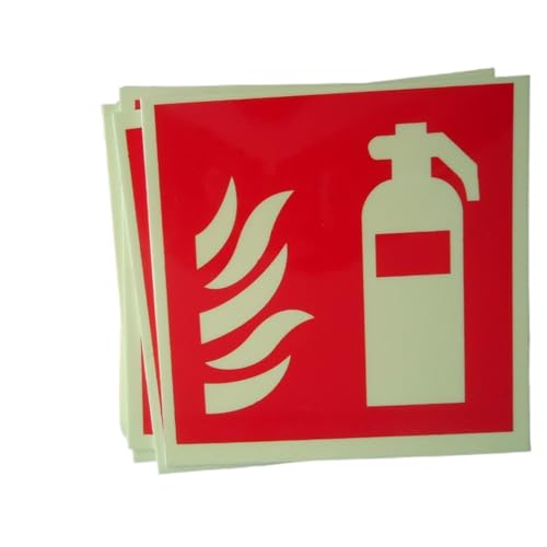 Feuerlöscher-Schild, selbstklebend, leuchtet im Dunkeln, PVC-Aufkleber, 15 x 15 cm, für Zuhause, Büro, Lager, 4 Stück von Wuyangcun