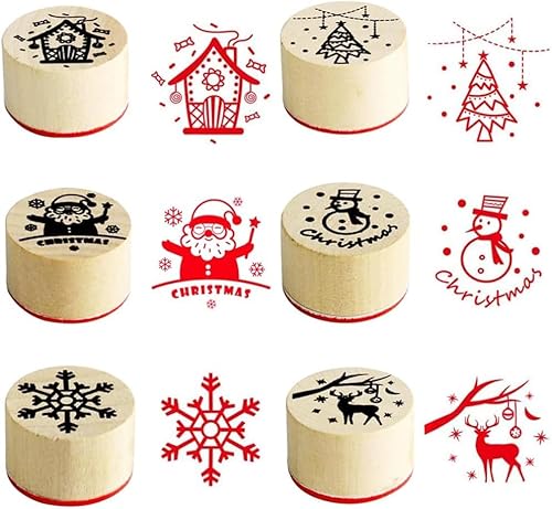 6Pcs Weihnachten Stempel Holz Rund Holzstempelset Merry Christmas Stempel Weihnachtsstempel Klein Motivstempel Kinder für Kartenbasteln Scrapbooking Geschenkpapier von Wvu & Wvo