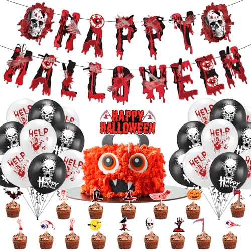 Halloween Ballons, Happy Halloween Banner, Halloween Luftballons Deko, enthalten Kürbis, Geist, Spinne, Hexe, Schwarze Katze, Latexballon, Folienballon, für Halloween Party Dekoration von Wvu & Wvo