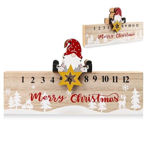 Weihnachts Countdown Kalender, Holz Adventskalender Weihnachten mit Weihnachtsmann Schieber, Weihnachtsmann Desktop Kalender Dekoration Für Kinder Erwachsene von Wvu & Wvo