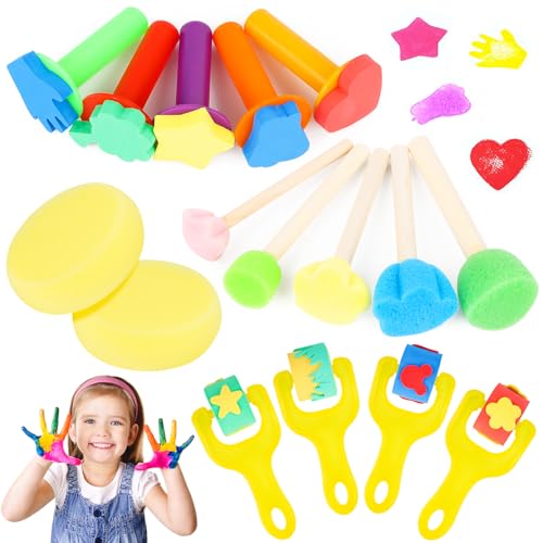 Wvu & Wvo Schwammpinsel Kinder Kits | 16 Stücke Schwamm Malerei Pinsel Stempel Pinsel Set für Kinder | Kinder Early DIY Learning Paint Sets | Kunsthandwerk Kinderspiel Werkzeuge von Wvu & Wvo