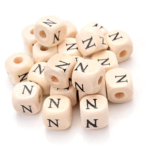 20 Stück 10 mm Naturholz-Buchstaben-Perlen, gemischtes Alphabet, quadratisch, Würfel, Holzperlen für die Schmuckherstellung, handgefertigt, DIY-Armband, Halskette-N von Wxbc