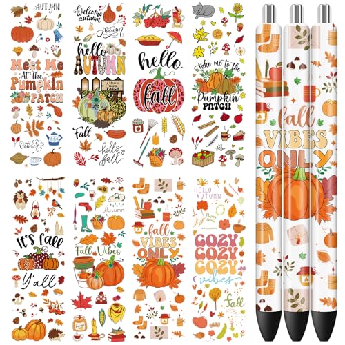 Wxiben UV DTF Pen Wrap – 40 Blatt Herbst UV DTF Pen Wraps Herbst Kürbis UVDTF Aufkleber für Stift Ahornblatt Pilz UV DTF Wraps UV DTF Decals Wasserdicht UV DTF Transfer Aufkleber für DIY Stift von Wxiben