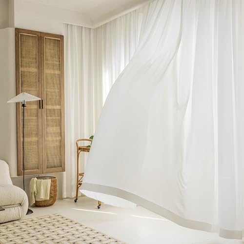 Fenstergardinen Kurz Küche Kurzgardine 2er Set Weiß Voile Unifarbe H115 x B107 cm (2er Pack) Gaze von Wycian