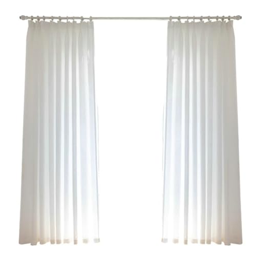 Gardinen Kurz Fenster Wohnzimmer Kurzgardine 2er Set Weiß Voile Unifarbe H115 x B107 cm (2er Pack) Polyester von Wycian