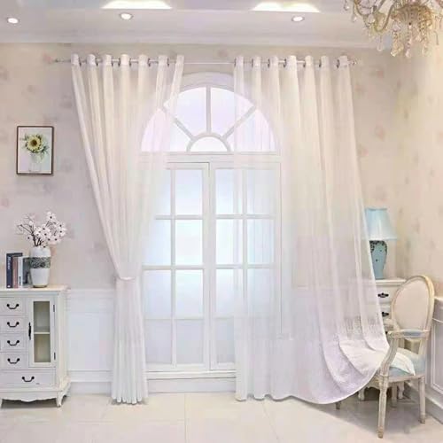 Kurze Gardinen Fenster Kurzgardine 2er Set Weiß Voile Bestickt H115 x B96 cm (2er Pack) Polyester von Wycian