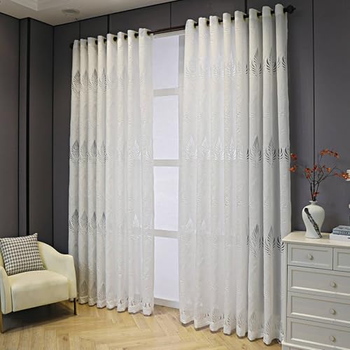 Kurzgardine Querbehang Gardinen Kurz 2 Pack Weiß Voile mit Ausgehöhltem Blattmuster H115 x B86 cm (2er Pack) Polyester von Wycian