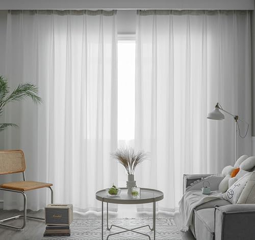 Vorhänge Kurz Modern Kurzgardine 2er Set Weiß Voile Unifarbe H115 x B96 cm (2er Pack) Gaze von Wycian