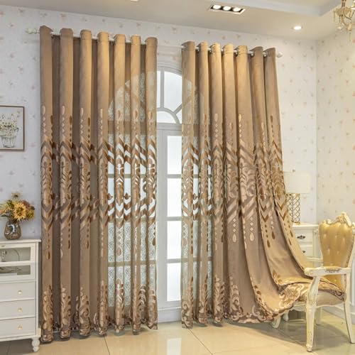 Wycian Gardine Kurz Fenster Kurzgardine 2er Set Kaffee Voile mit Vintage-Jacquard-Blumenmuster H115 x B132 cm (2er Pack) Polyester von Wycian