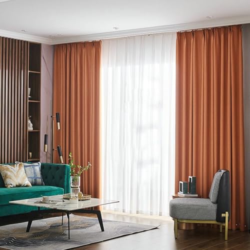 Wycian Kurzgardine Fenstergardinen Kurz Baumwolle Orange Verdunkelung 2er Pack Unifarbe H115 x B107 cm (2er Pack) Baumwolle von Wycian