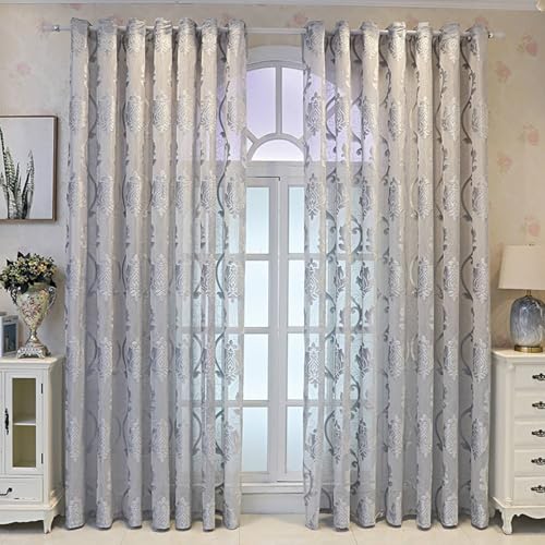 Wycian Kurzgardine Rustikal Kurzgardine 2er Set Silber Voile mit Jacquard-Blumenmuster H115 x B96 cm (2er Pack) Polyester von Wycian