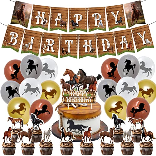 Pferd Thema Geburtstag Party Deko, Pferd Geburtstag Deko Set, Pferde Banner Geburtstag, Pferd Geburtstag Ballon, Für Junge Mädchen Geburtstag Geburtstag Dschungel Cowboy Thematische Party Deko von Wydexint