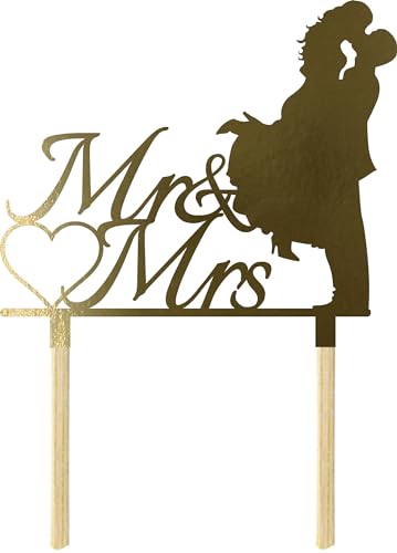 Tortenstecker für Torte - Cake Topper - GOLD MR&MRS - Happ Tortendekoration - Kuchendeko - Cake-Topper - Cupcake Topper für die Hochzeit - Tortenaufsatz aus Pappe von Wyjątkowe z drewna