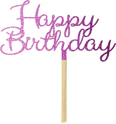 Tortenstecker für Torte - Cake Topper - HAPPY BIRTHDAY - Rosa Glitzer - Happ Tortendekoration - Kuchendeko - Cake-Topper - Cupcake Topper für Geburtstag - Tortenaufsatz aus Pappe von Wyjątkowe z drewna