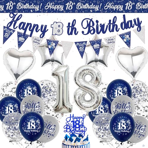 Happy 13th Birthday Dekoration Banner, Blau Silber Offizielle Teenager Geburtstag Banner Wimpelkette Dekorationen für Jungen Mädchen, Nummer 13 Folienballons Cake Topper für 13 Jahre Alt Party von Wylario