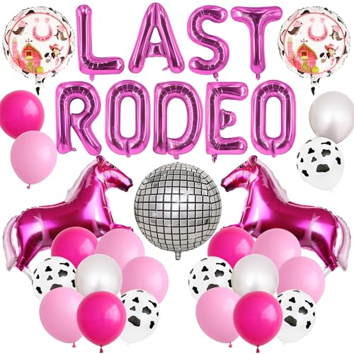 Last Rodeo Junggesellinnenabschied Dekorationen - Hot Pink Silber Cowgirl Latex Ballons Last Rodeo Banner Pferd Disco Runde Folienballons für Junggesellinnenabschied Zubehör Cowgirl Thema Brautdusche von Wylario