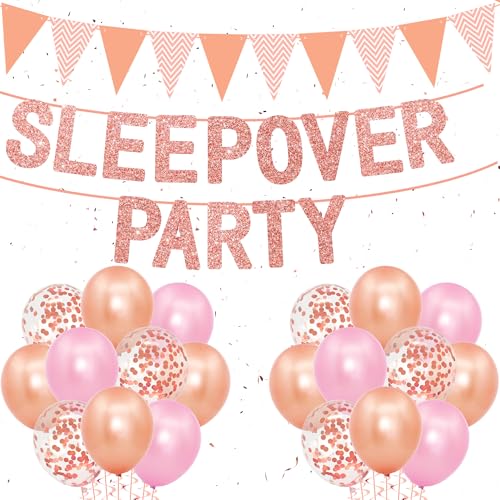 Sleepover Party Supplies für Mädchen - Rose Gold Sleepover Banner Wimpelkette Flaggen Girlanden Dekoration, 12 Zoll Konfetti Ballons und Latexballons Set für Mädchen Nacht Spa Verwöhnparty von Wylario