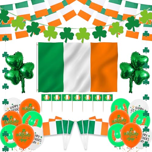 St. Patrick's Day Deko-Banner – 174 Stück grüne irische Flagge, Wimpelkette, Dekorationen, Ballon-Set für Zuhause, Glückskleeblatt, hängende Girlande, Cupcake-Topper für St. Paddy Partyzubehör von Wylario