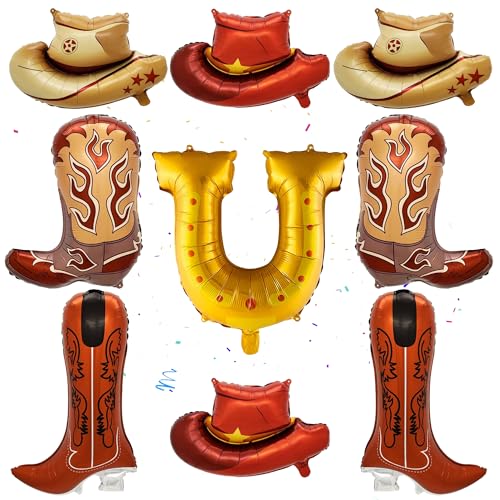 Western Cowboy Party Dekorationen Ballon - 9 Stück Braun Western Geburtstag Dekor, Große Sand Cowboy Themed Hüte und Stiefel Folienballons für Jungen Cowgirl Baby Shower Supplies von Wylario