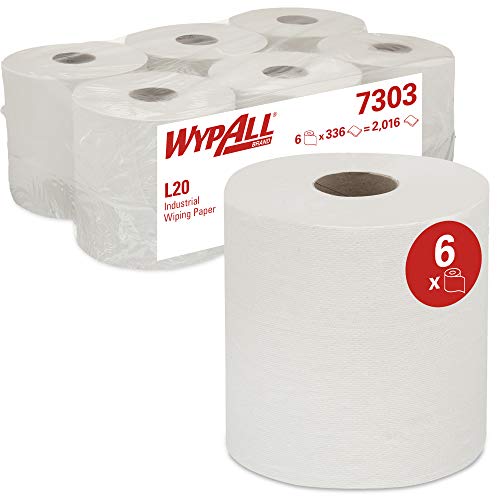 WypAll 7303 Industriewischtücher L20, mit Zentralentnahme, 2-lagig, weiß (6 Rollen x 380 Wischtücher) von Wypall