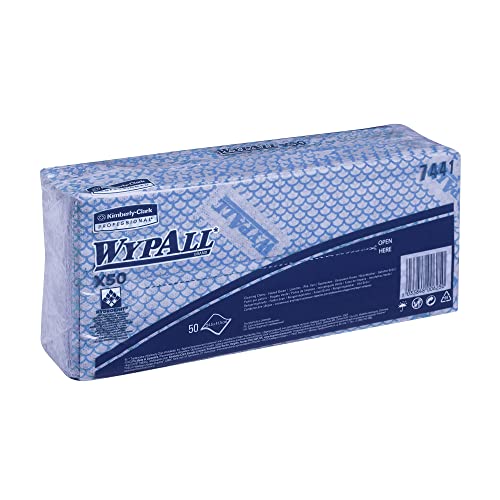 WypAll X50 Farbcodierte Reinigungstücher 7441 – Blaue Reinigungstücher – 1 Packung x 50 Farbcodierte Reinigungstücher mit Interfold-Faltung von Wypall