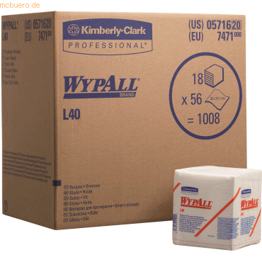 Wypall Wischtücher Wypall L40 1-lagig 30,5x31,8cm viertelgefaltet weiß von Wypall