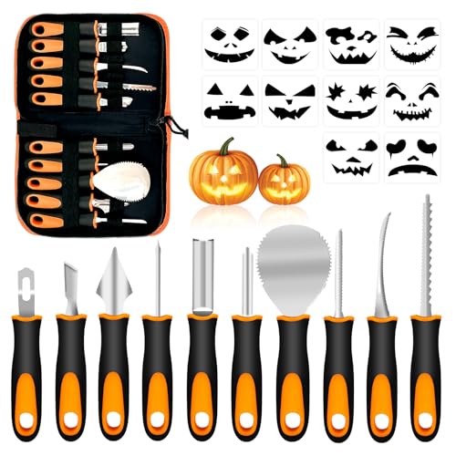 Wzczf 21 Stück Halloween Kürbis Schnitzset,DIY Halloween Dekoration, Edelstahl Halloween Kürbis SchnitzwerkzeugSculpting Kürbis Tool Kit für Kinder Halloween Weihnachten Dekoration. von Wzczf