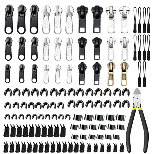 Wzhtuzi 159 Stück Reißverschluss Reparatur Set, Reisverschlussreparaturset Zipper Reisverschlußzipper Set Reißverschluss Ersatz Reißverschluss Reparieren Reparatur Reißverschluss (3 Größen: #3/5/8) von Wzhtuzi